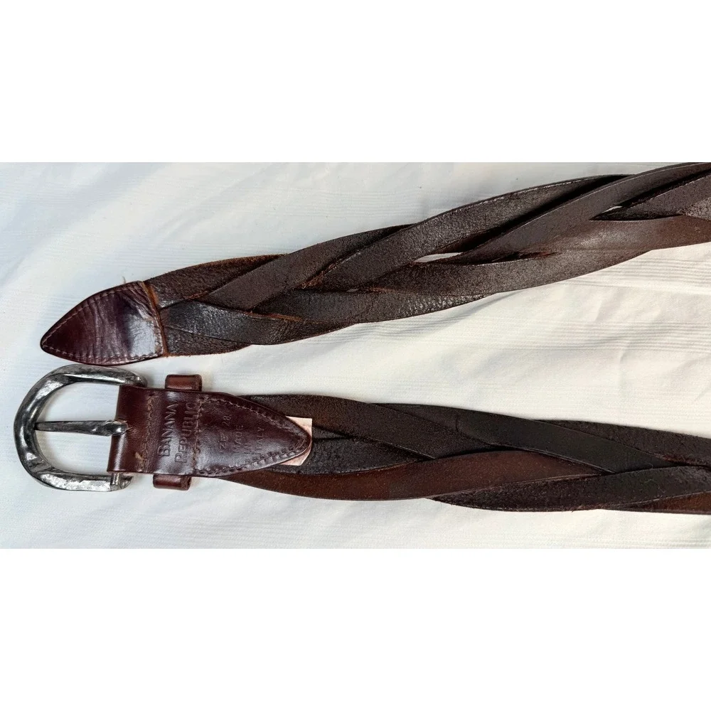Banana Republic Braided Leather Belt Brown Italy Size 28 Western Boho